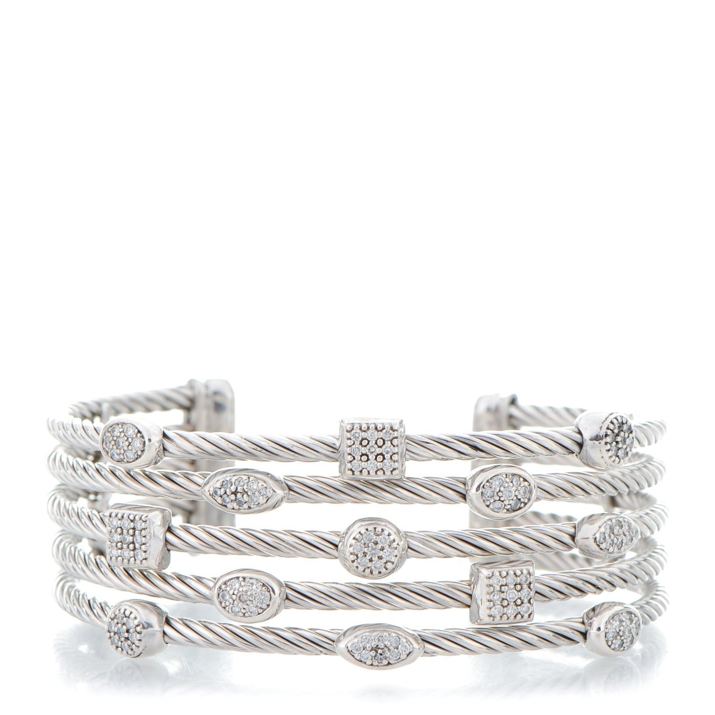 Sterling Silver Diamond Five Row Confetti Cuff Bracelet