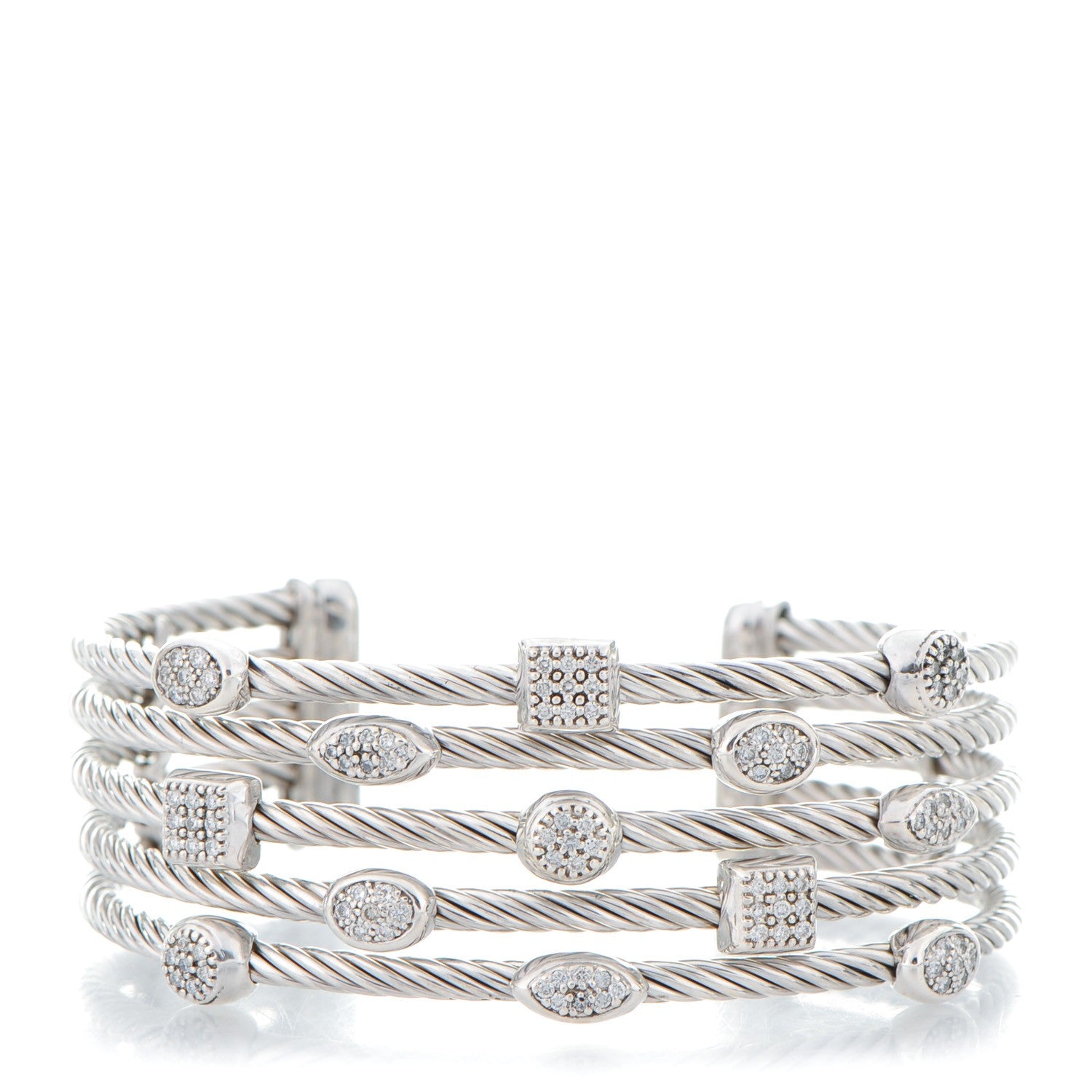 David Yurman Sterling Silver Diamond Five Row Confetti Cuff Bracelet 1 of 4