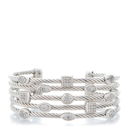 David Yurman Sterling Silver Diamond Five Row Confetti Cuff Bracelet 1 of 4