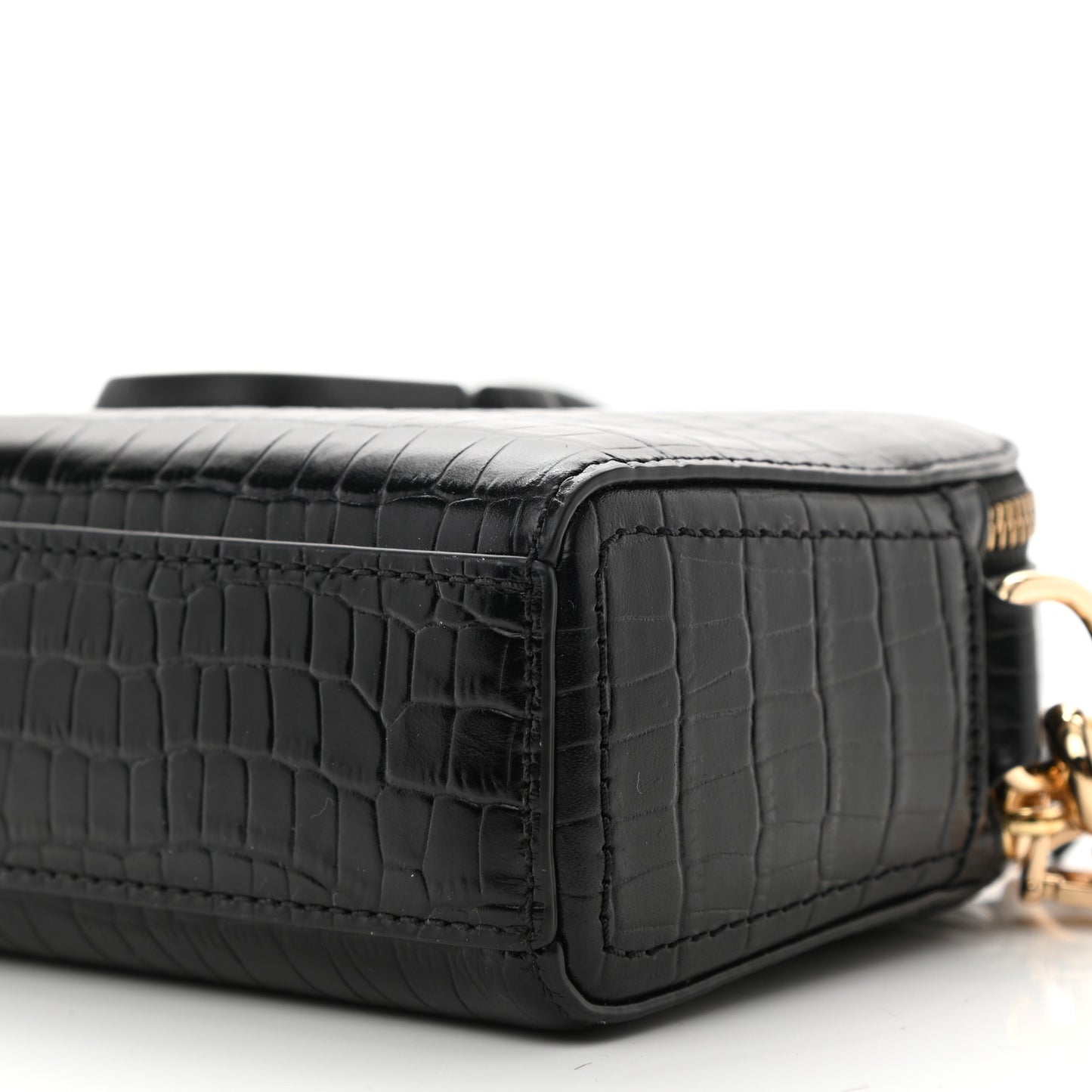 Calfskin Crocodile Embossed Shutter Camera Crossbody Bag Black