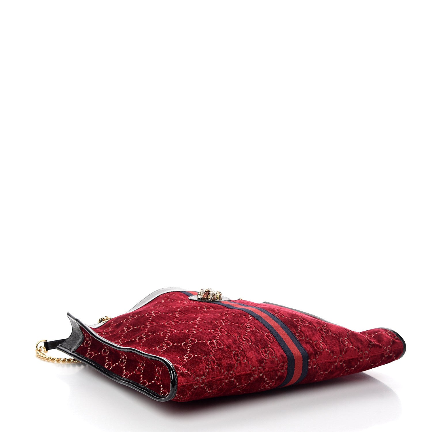 Gucci Velvet GG Monogram Large Rajah Chain Tote Red Cipria Black