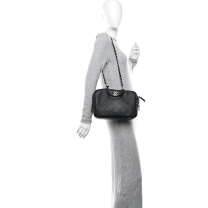 Chanel Calfskin Diamond Stitched Top Handle Bowling Bag Black 2 of 10
