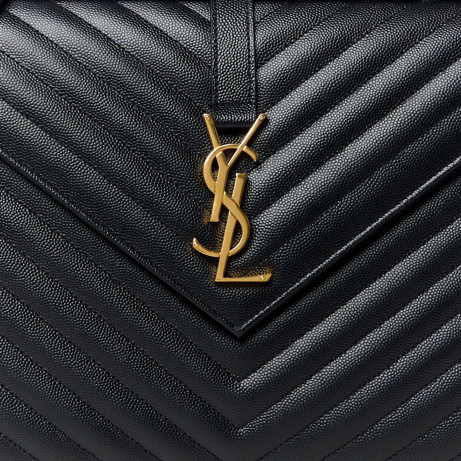 Saint Laurent Grain De Poudre Matelasse Chevron Large Monogram Satchel Black 9 of 11