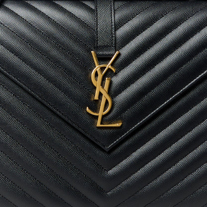 Saint Laurent Grain De Poudre Matelasse Chevron Large Monogram Satchel Black 9 of 11