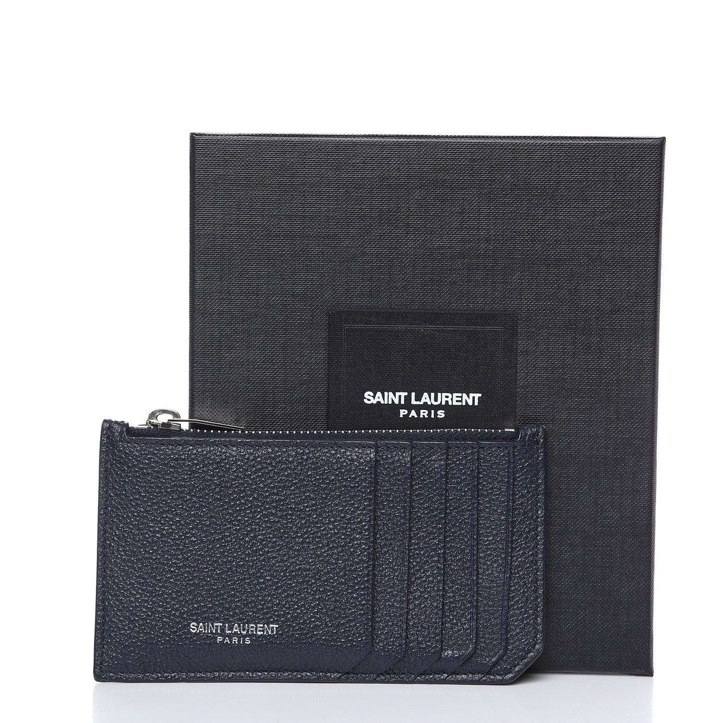Grained Calfskin 5 Fragments Zip Pouch Card Holder Deep Marine