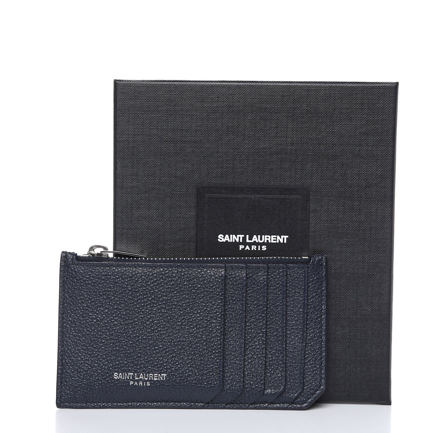 Saint Laurent Grained Calfskin 5 Fragments Zip Pouch Card Holder Deep Marine 7 of 7