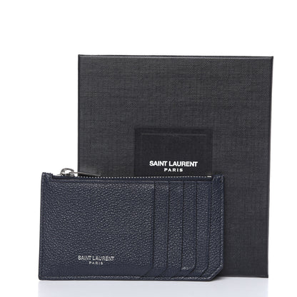 Saint Laurent Grained Calfskin 5 Fragments Zip Pouch Card Holder Deep Marine 7 of 7