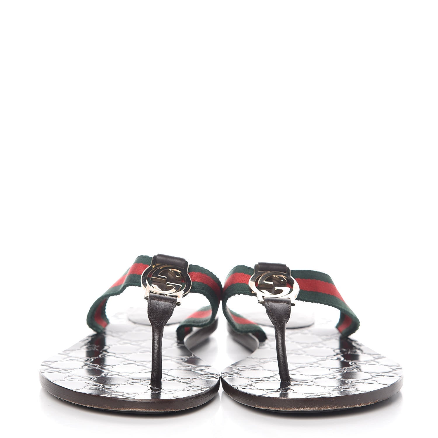 Gucci Nylon Guccissima Web Womens Thong Sandals 38.5 Green Red Cocoa 2 of 8