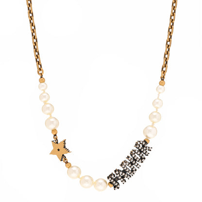Christian Dior Metal Pearl Crystal J'Adior Choker Necklace Antique Gold 1 of 6