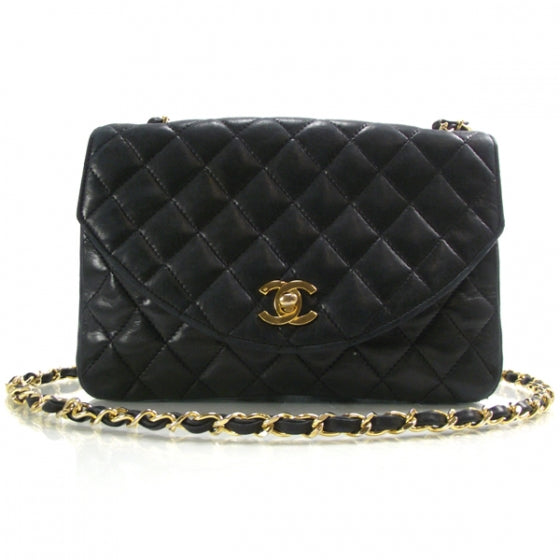 Lambskin Quilted Small Flap Navy