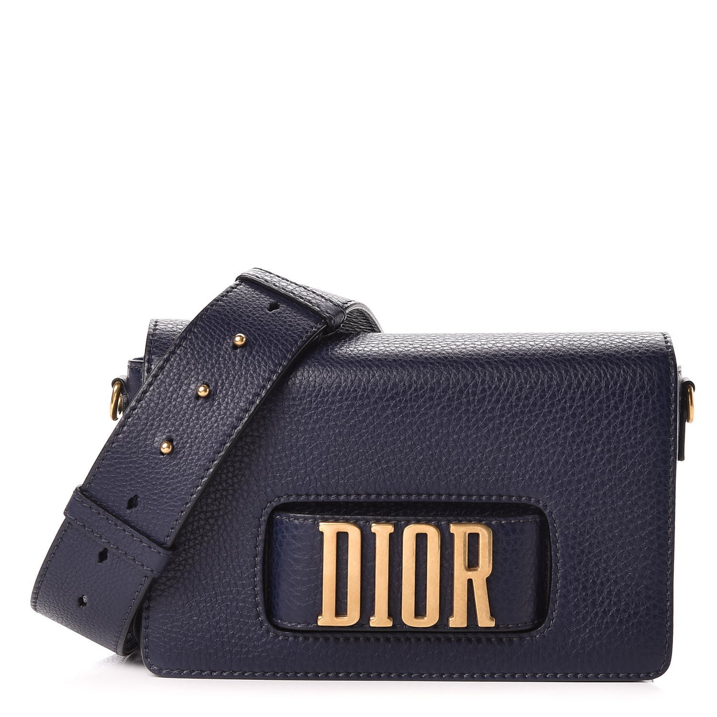 Grained Calfskin Dio(r)evolution Flap Bag Navy Blue
