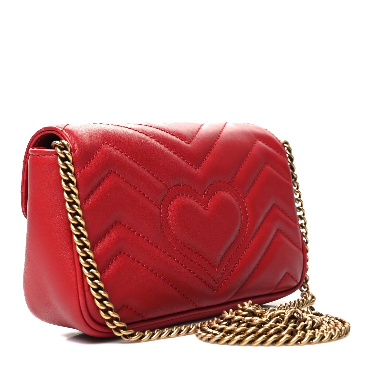 Calfskin Matelasse Super Mini GG Marmont Shoulder Bag Hibiscus Red