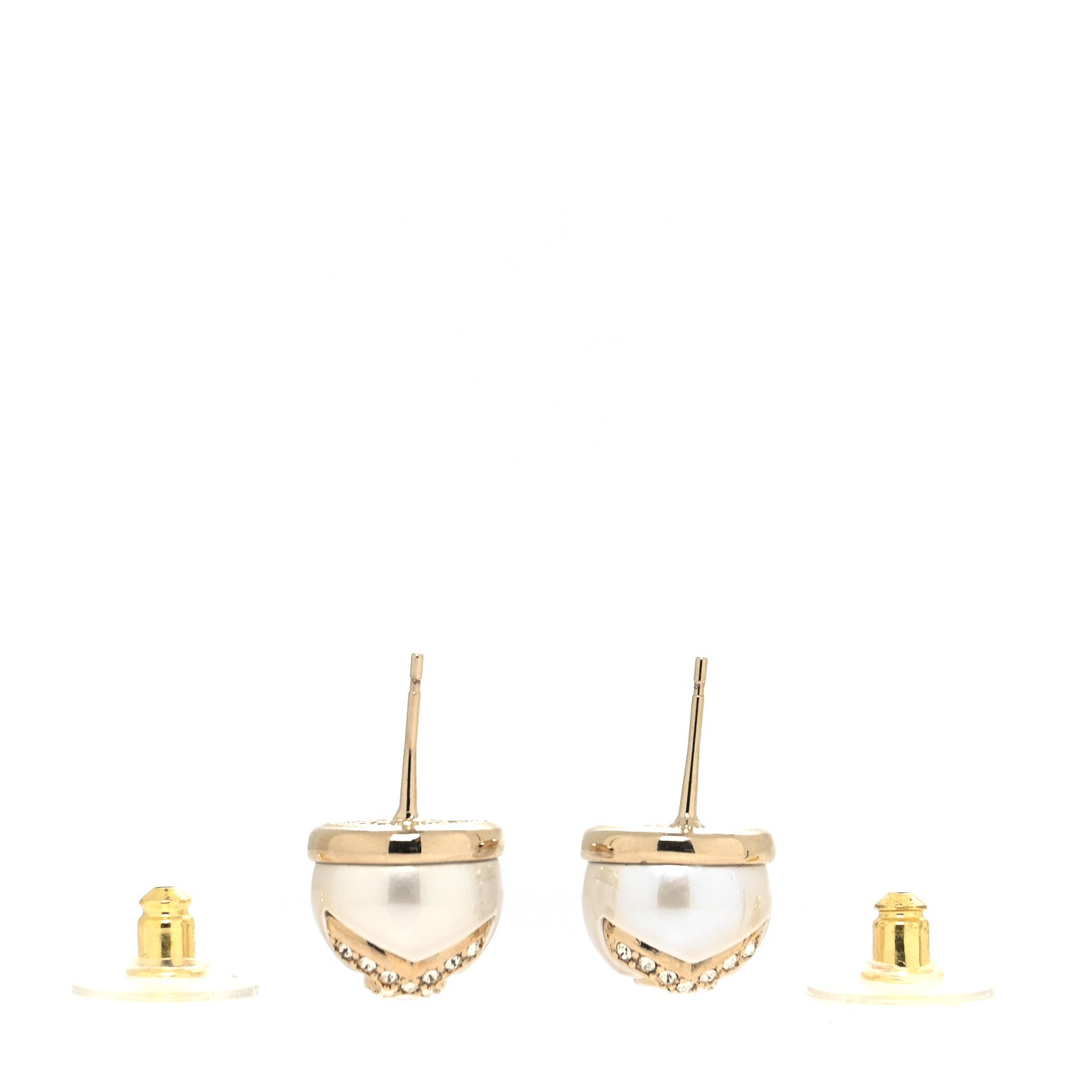 Chanel Pearl Crystal Metal CC Round Earrings Gold 3 of 4
