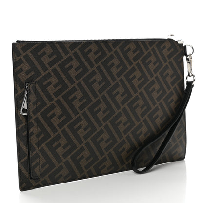 Fendi Glazed Fabric Vitello Liberty FF 1974 Diagonal Flat Clutch Tobacco Rosso Black 3 of 8