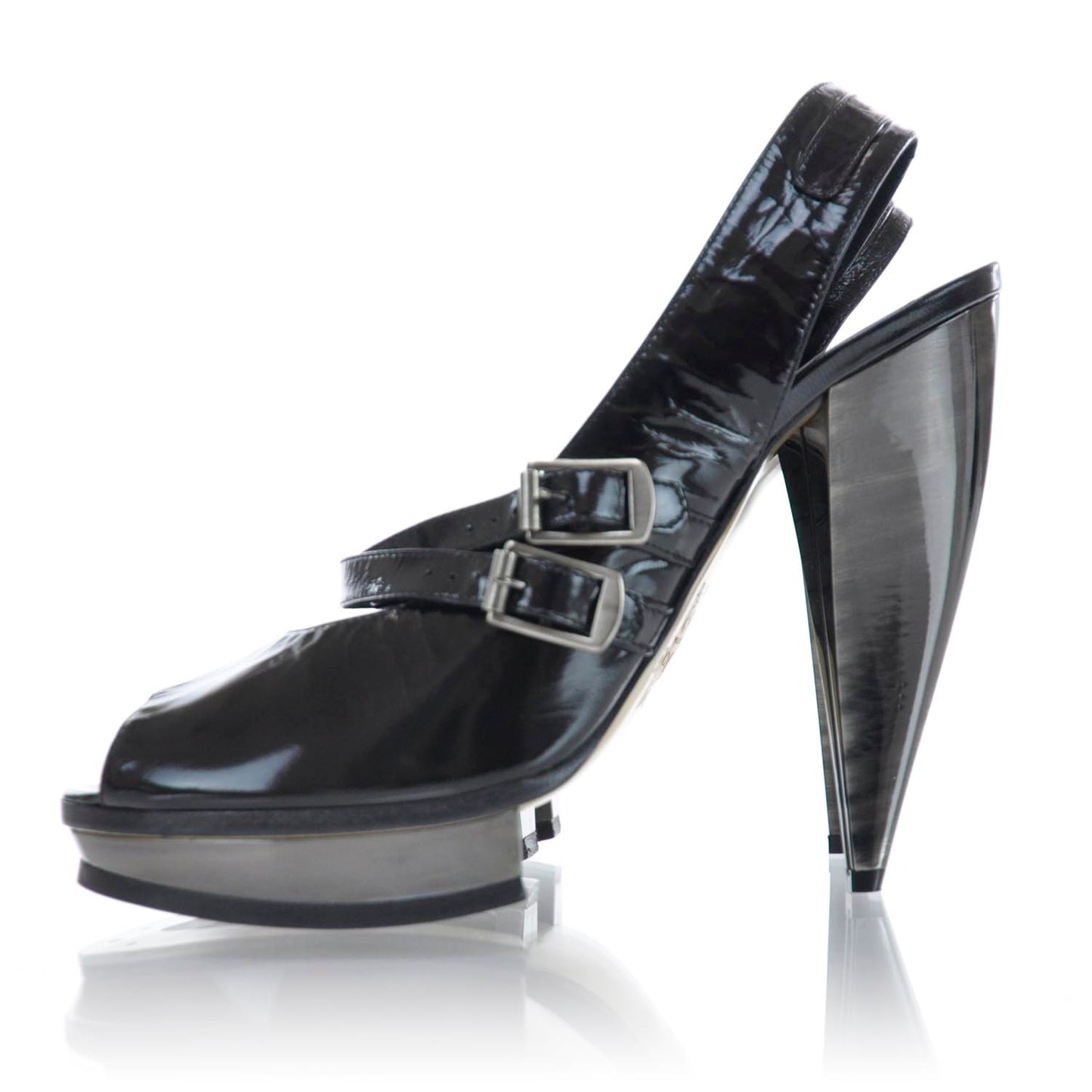 Patent Leather Horseshoe Slingback Heels 40 Black