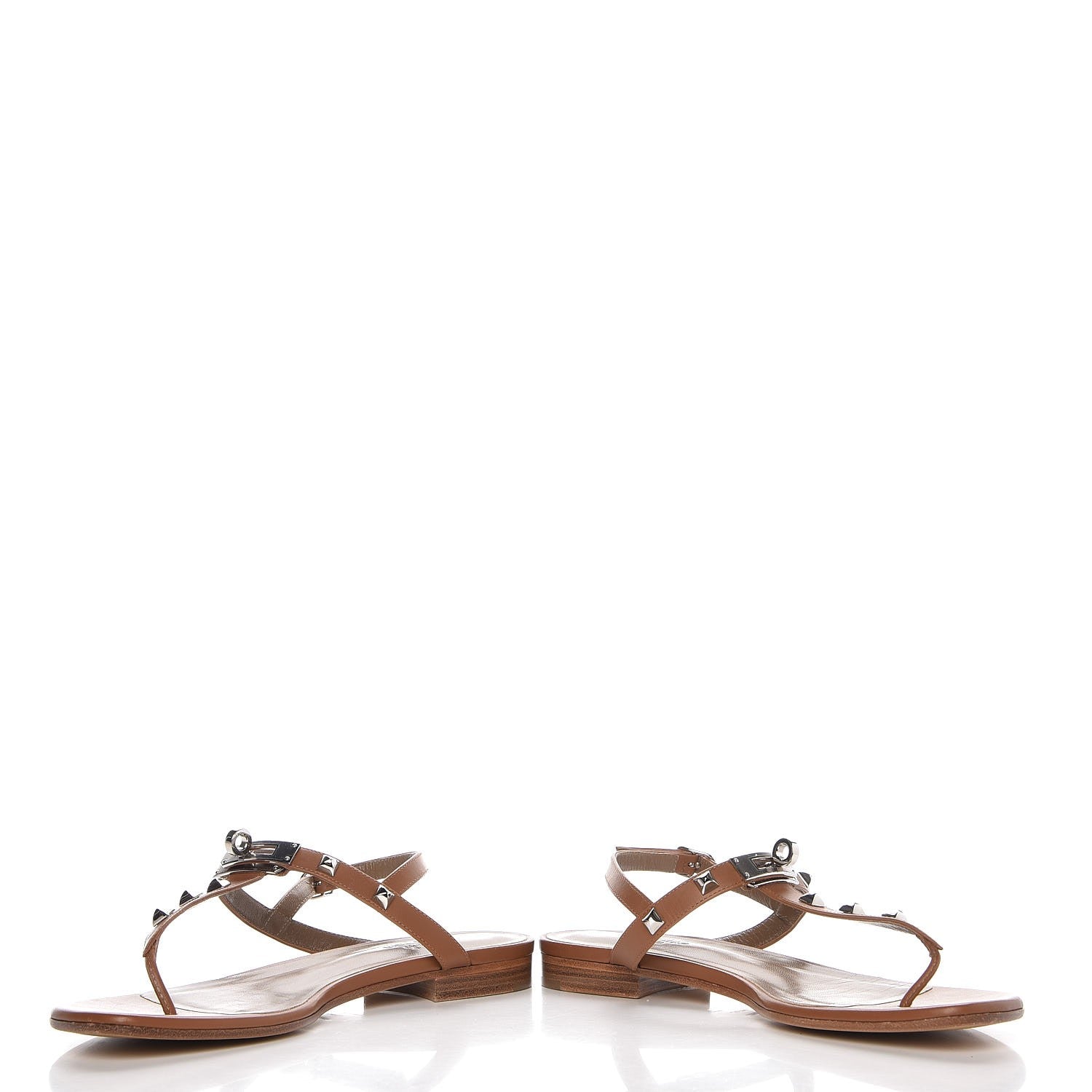 Hermes Calfskin Studded Olivia Sandals 37.5 Palissandre 6 of 9