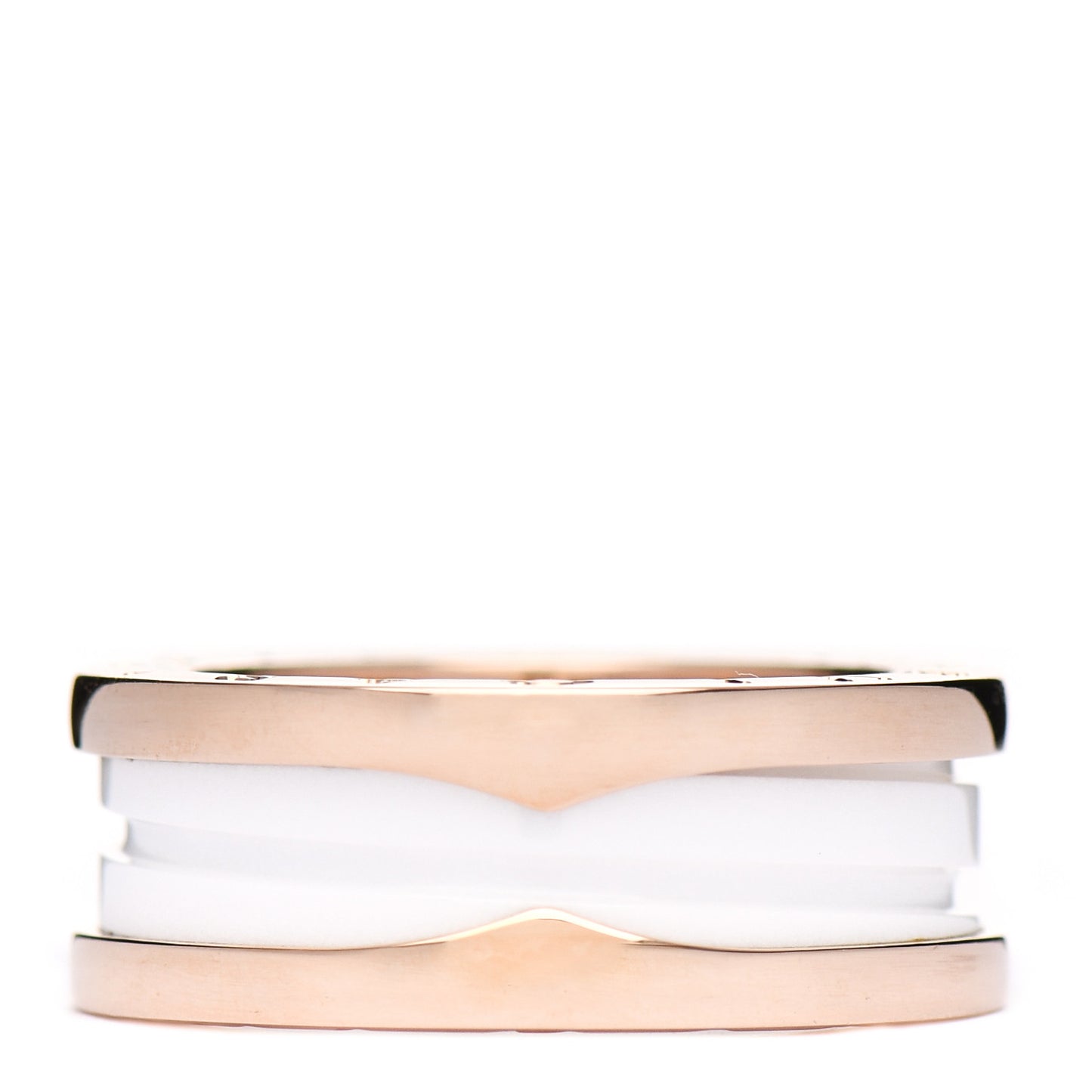 18K Rose Gold White Ceramic B.Zero1 Two-Band Ring 53 6.25