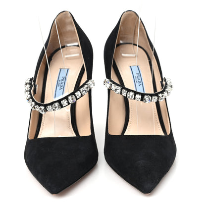 Prada Camoscio Crystal Pumps 37 Black 3 of 9