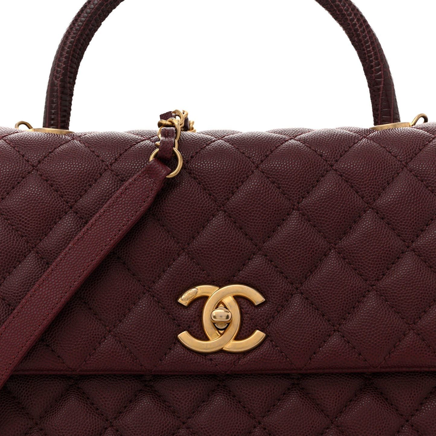 Caviar Lizard Quilted Medium Coco Handle Flap Burgundy