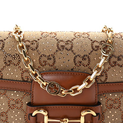 Gucci New Canvas Charisma Calfskin Crystal GG Monogram Mini Horsebit 1955 Shoulder Bag Camel Ebony 8 of 10