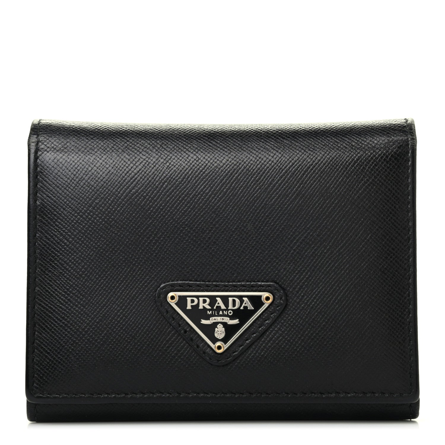 Prada Saffiano Metal Tri-Fold Wallet Black 1 of 8