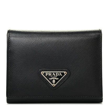 Prada Saffiano Metal Tri-Fold Wallet Black 1 of 8