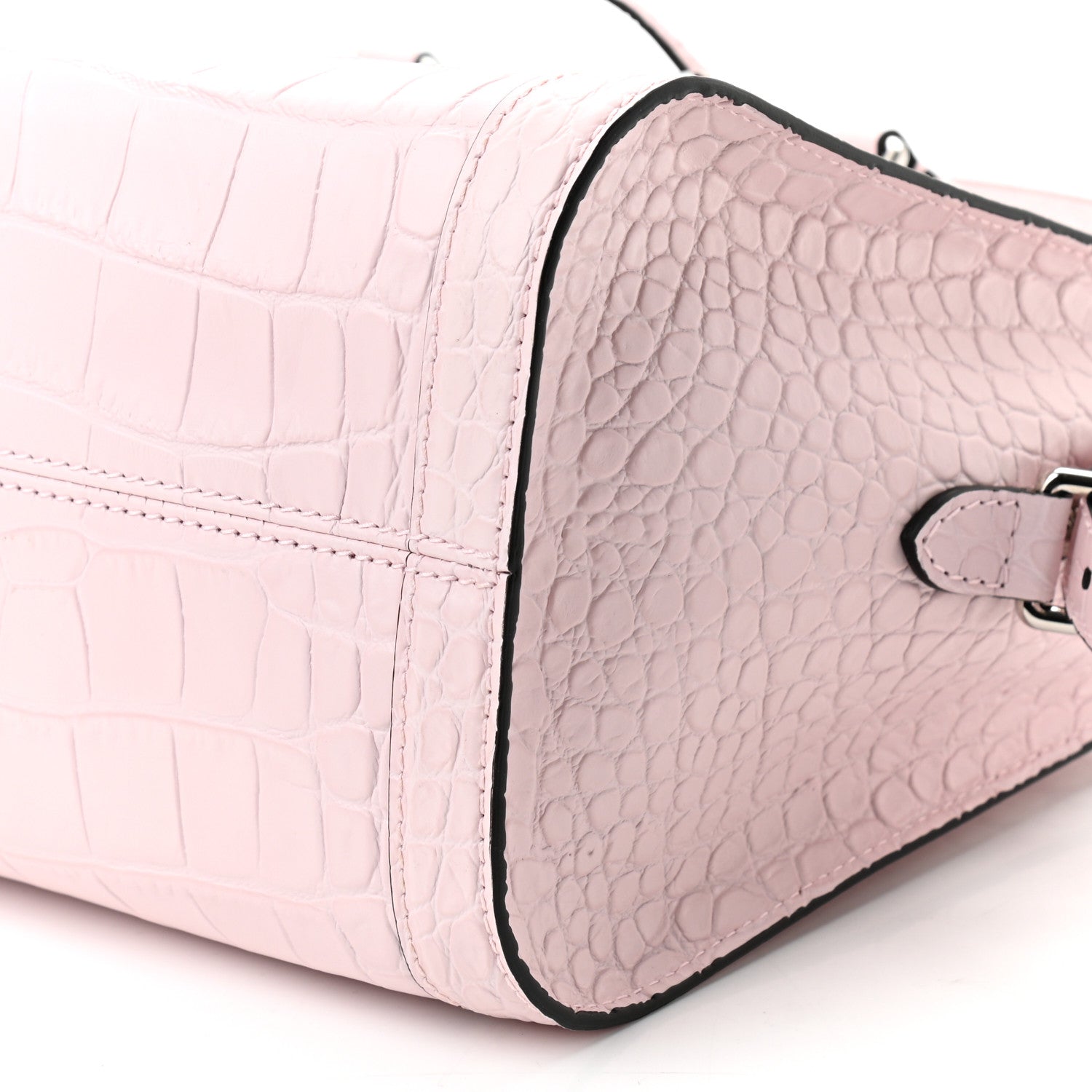 Alexander McQueen Calfskin Crocodile Embossed Small Skull Padlock Zip Around Tote Pink 10 of 10