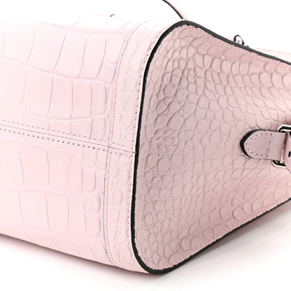 Alexander McQueen Calfskin Crocodile Embossed Small Skull Padlock Zip Around Tote Pink 10 of 10