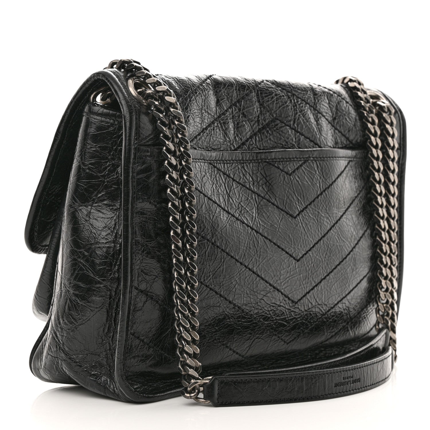 Saint Laurent Crinkled Calfskin Matelasse Monogram Medium Niki Chain Satchel Black 3 of 11