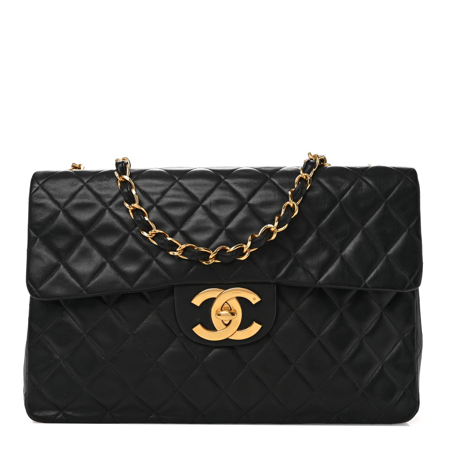 Lambskin Quilted XL Jumbo Single Flap Black
