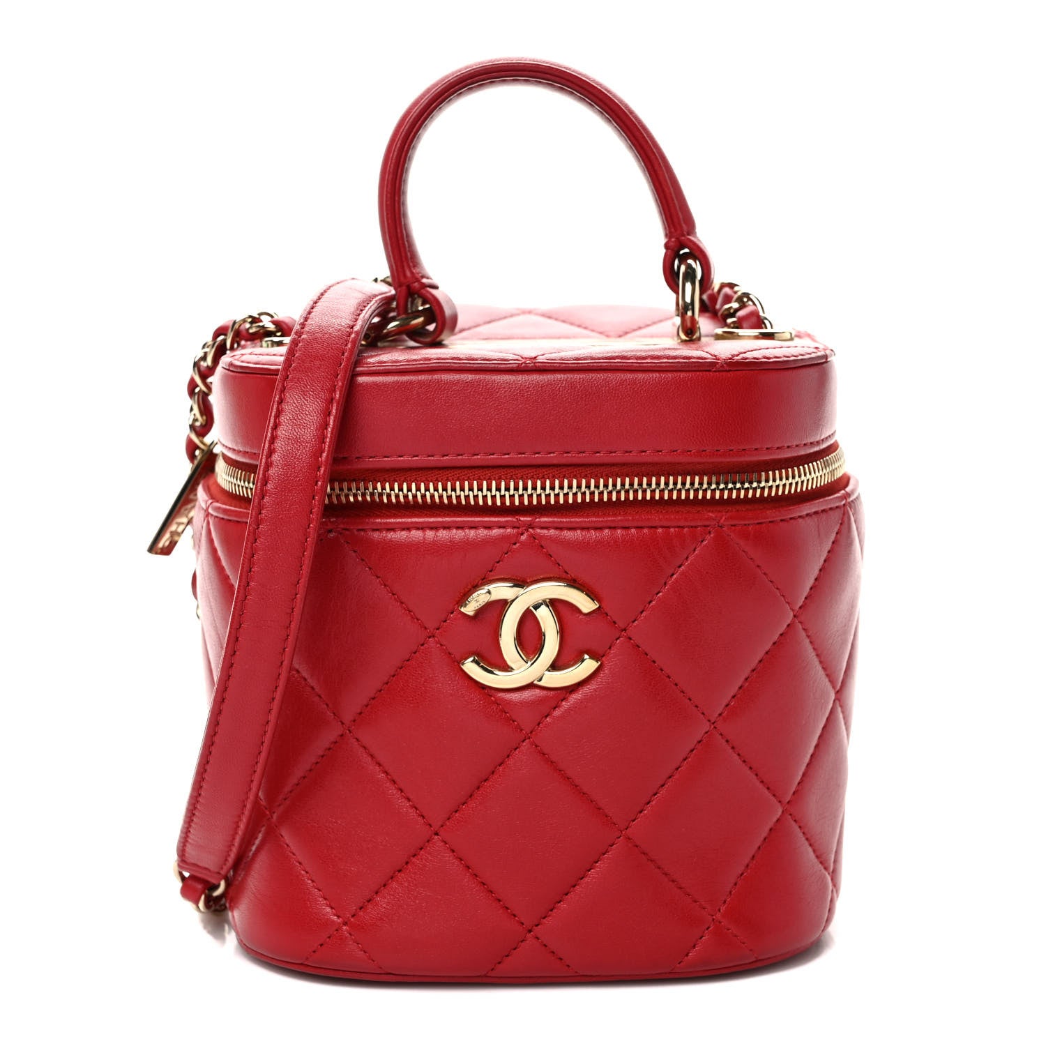 image of CHANEL Lambskin Quilted Trendy Vanity Case in the color Red by FASHIONPHILE