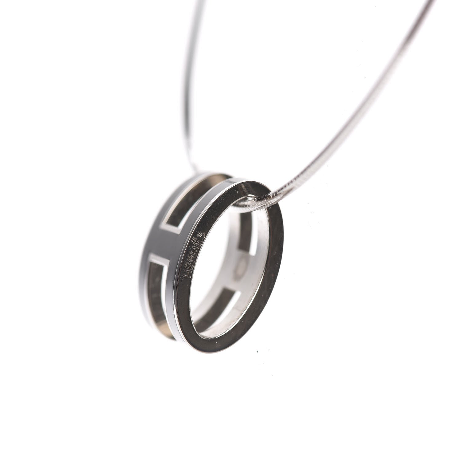 Hermes Lacquered Palladium Pop H Pendant Necklace Black 4 of 6
