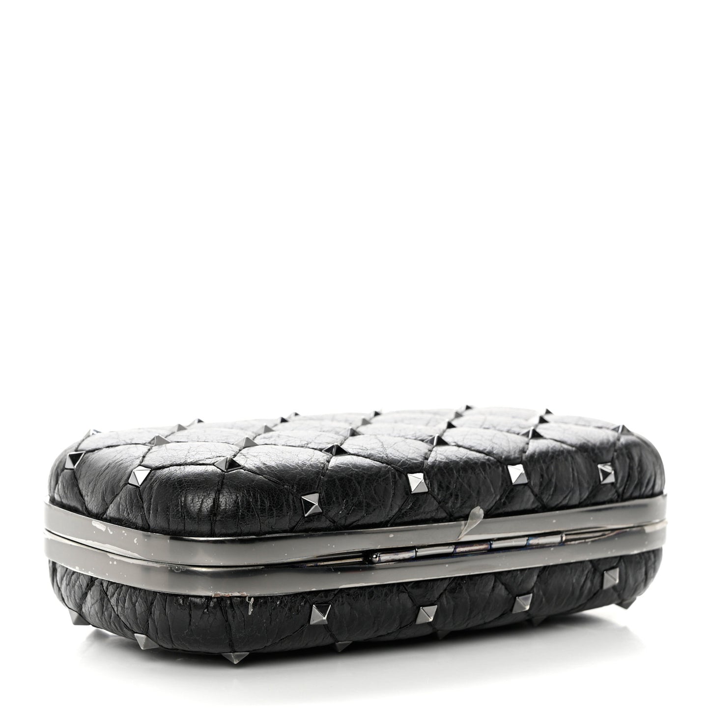Craquele Nappa Rockstud Spike Minaudiere Clutch Black