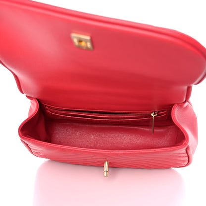Chanel Lambskin Reverse Chevron Quilted Round Top Handle Flap Red 5 of 15
