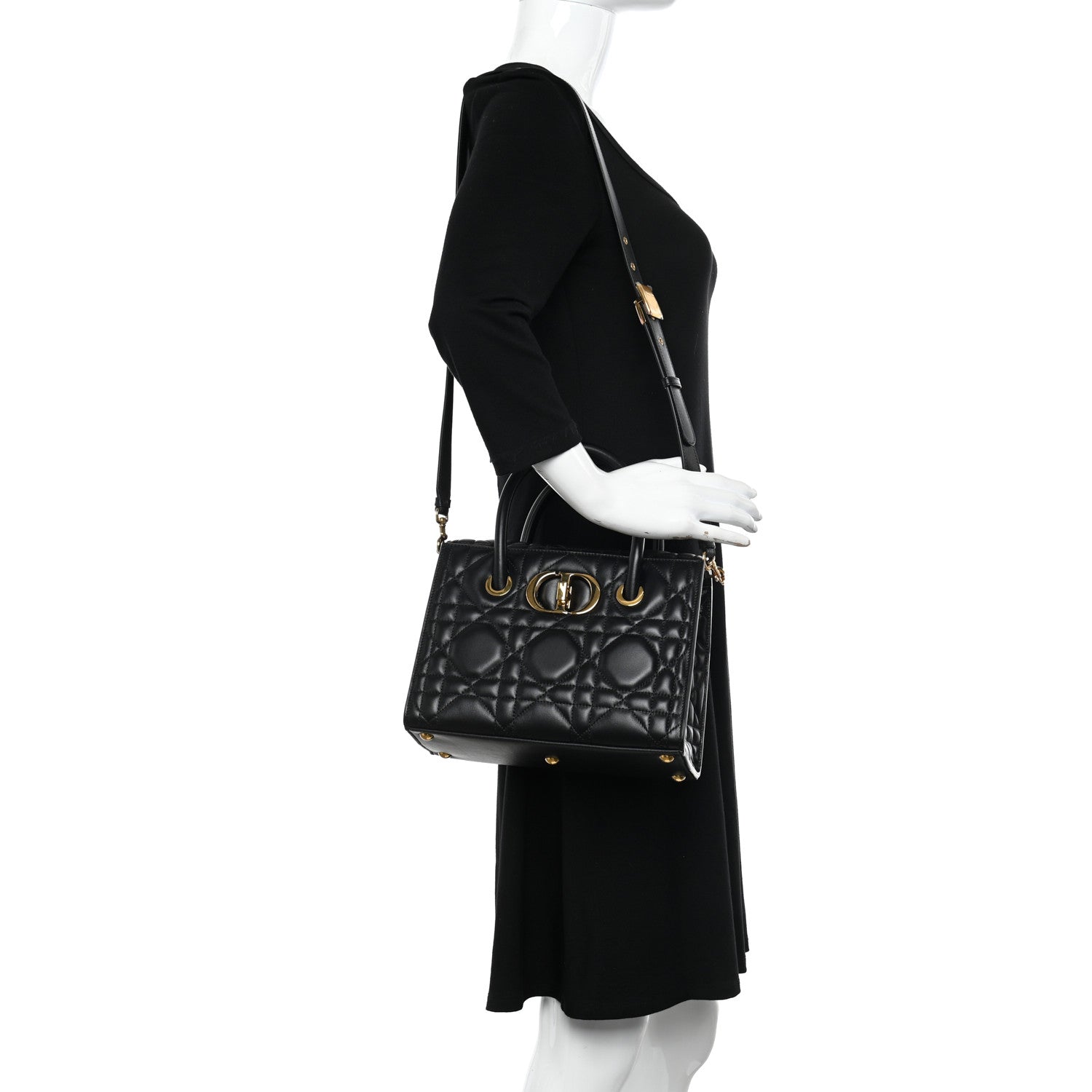 Christian Dior Calfskin Macrocannage Medium St. Honore Tote Black 2 of 13