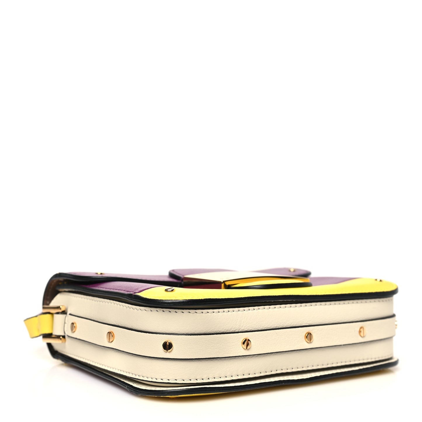 Calfskin Mini Rivet Colorblock Shoulder Bag Purple Yellow