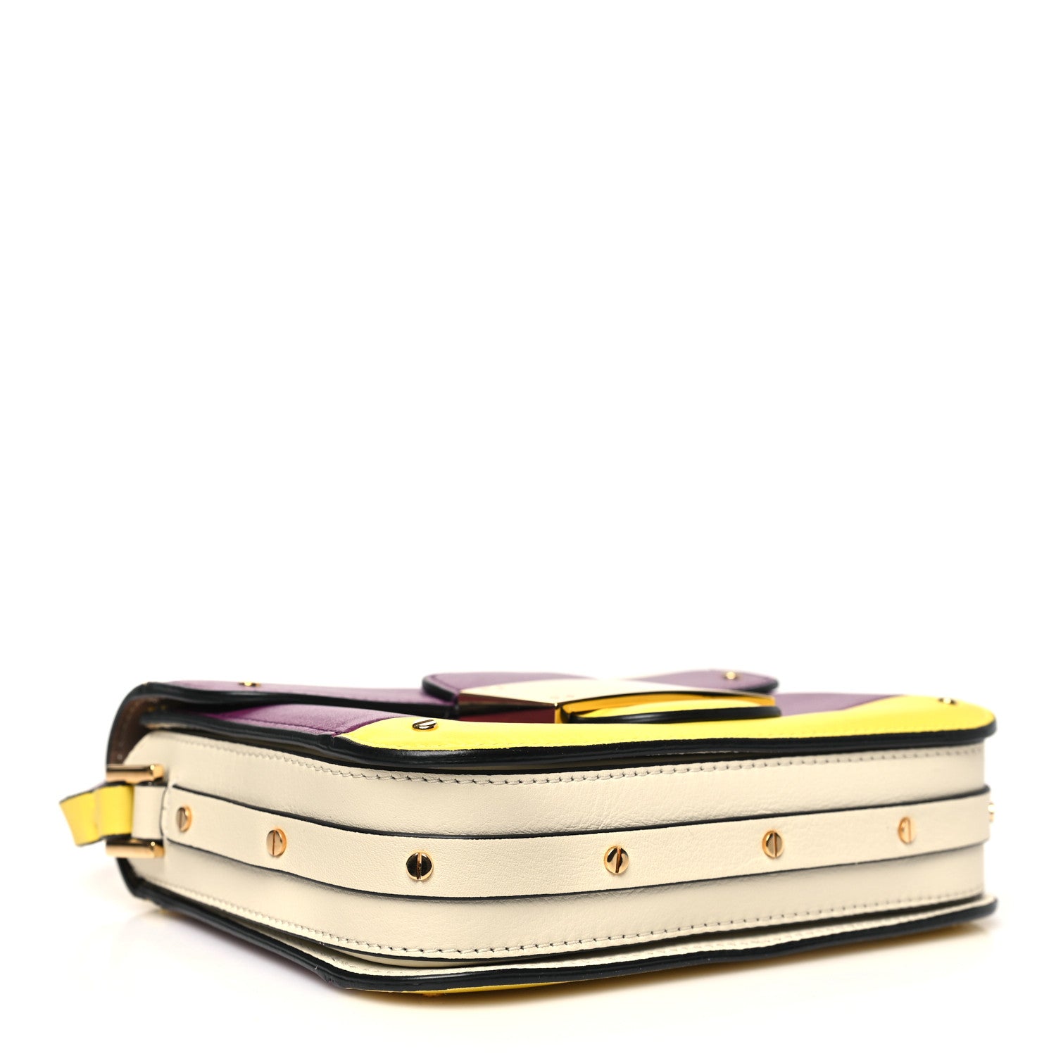 Valentino Garavani Calfskin Mini Rivet Colorblock Shoulder Bag Purple Yellow 4 of 11
