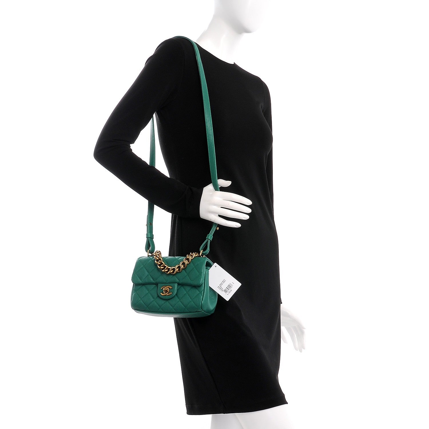Chanel Shiny Sheepskin Quilted Mini Trapezio Flap Green 2 of 8
