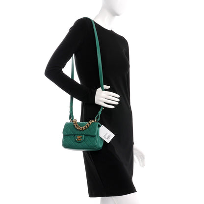 Chanel Shiny Sheepskin Quilted Mini Trapezio Flap Green 2 of 8