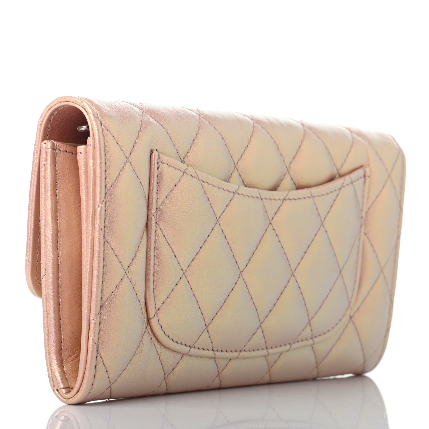 Chanel Iridescent Calfskin Quilted Large Gusset Flap Wallet Pink 3 of 8