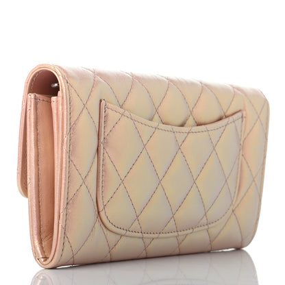 Chanel Iridescent Calfskin Quilted Large Gusset Flap Wallet Pink 3 of 8