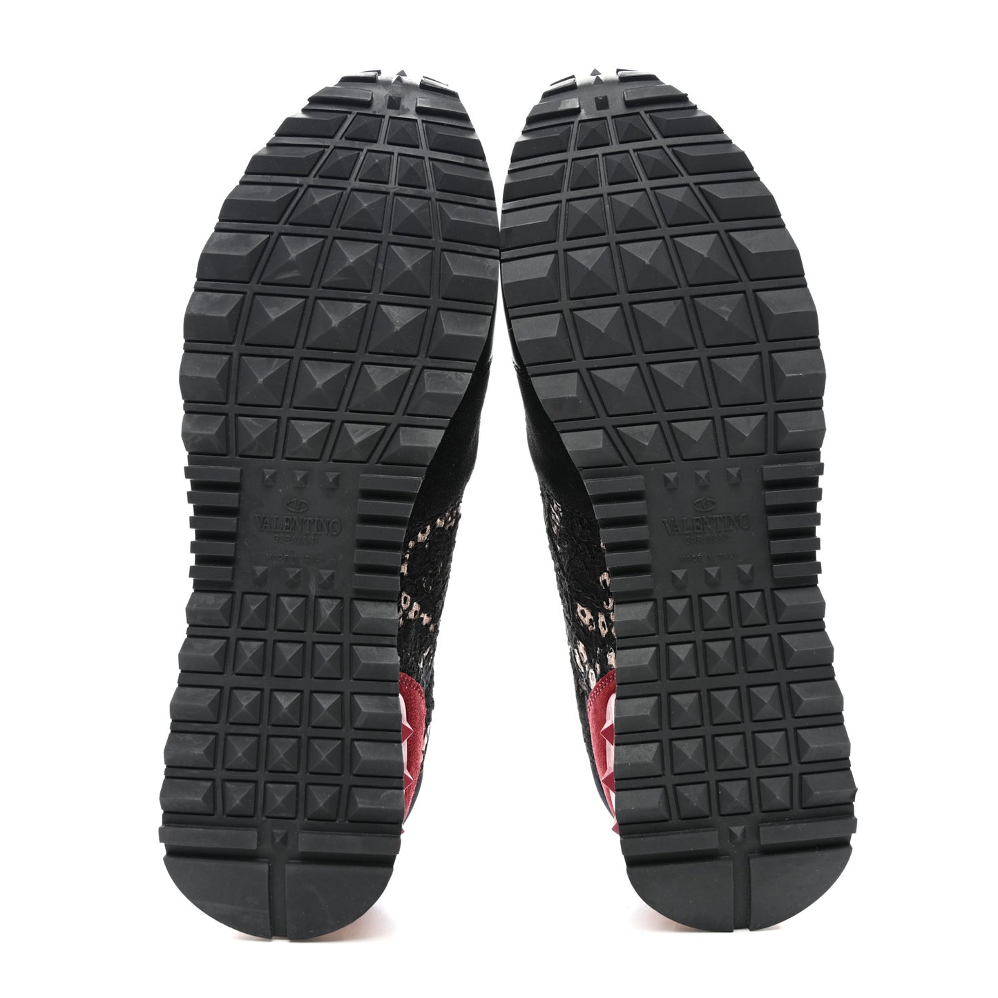 Calfskin Suede Macrame Lace Rockstud Sneakers 38.5 Black