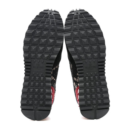 Valentino Garavani Calfskin Suede Macrame Lace Rockstud Sneakers 38.5 Black 5 of 9