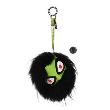 Fendi Vitello Elite Fox Fur Monster Bag Bug Charm Green Black 2 of 11