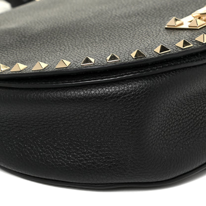 Valentino Garavani Grained Calfskin Rockstud Saddle Bag Black 8 of 16