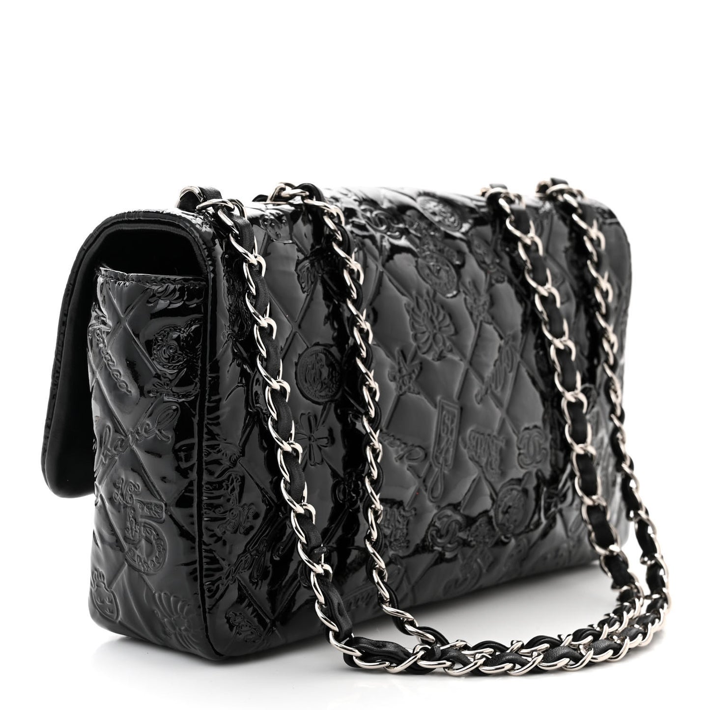 Patent Medium Lucky Symbols Flap Black