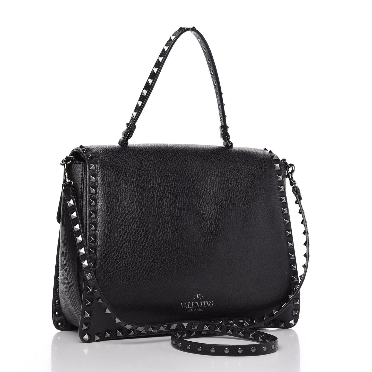 Alce Printed Calfskin Rockstud Top Handle Flap Shoulder Bag Black