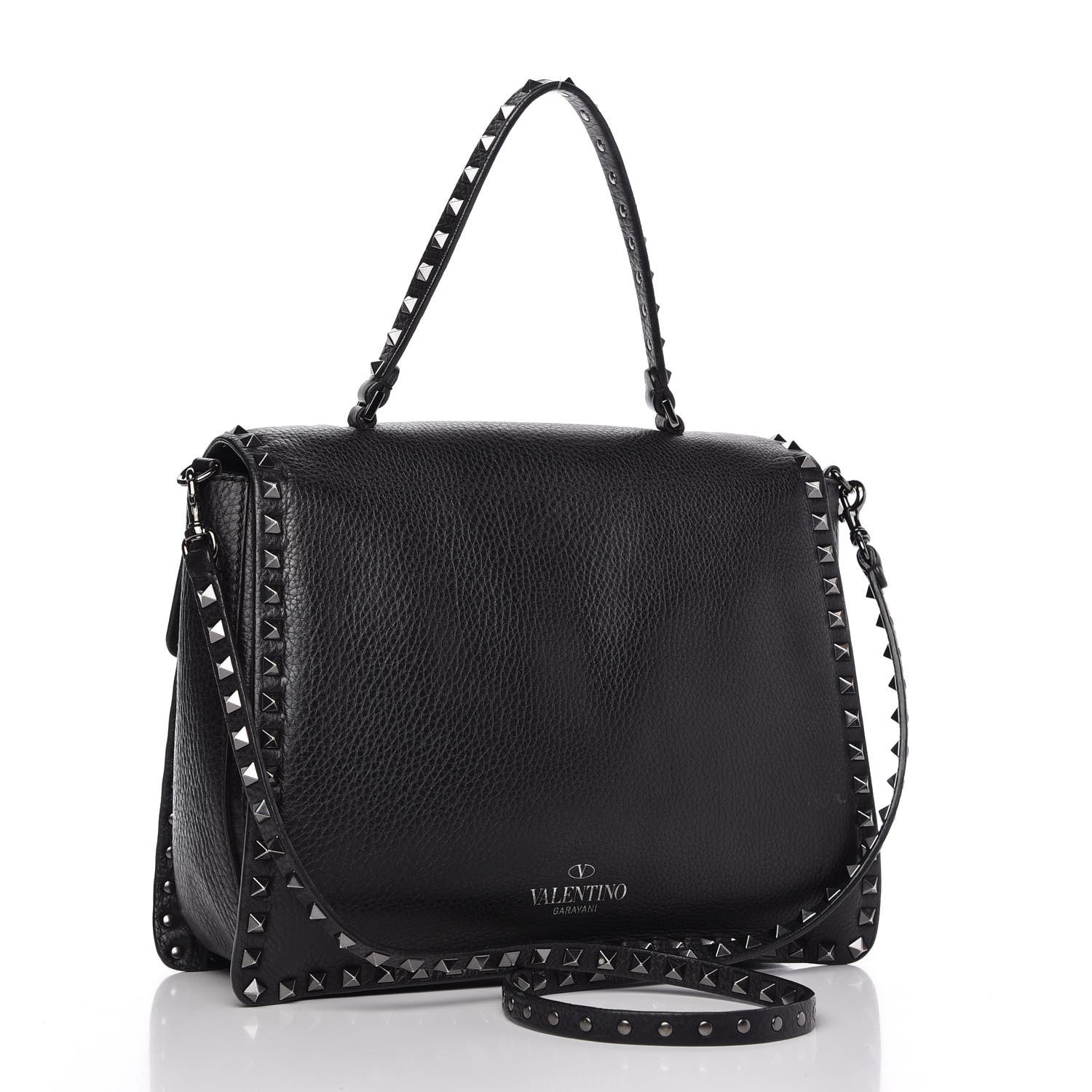 Valentino Garavani Alce Printed Calfskin Rockstud Top Handle Flap Shoulder Bag Black 3 of 9