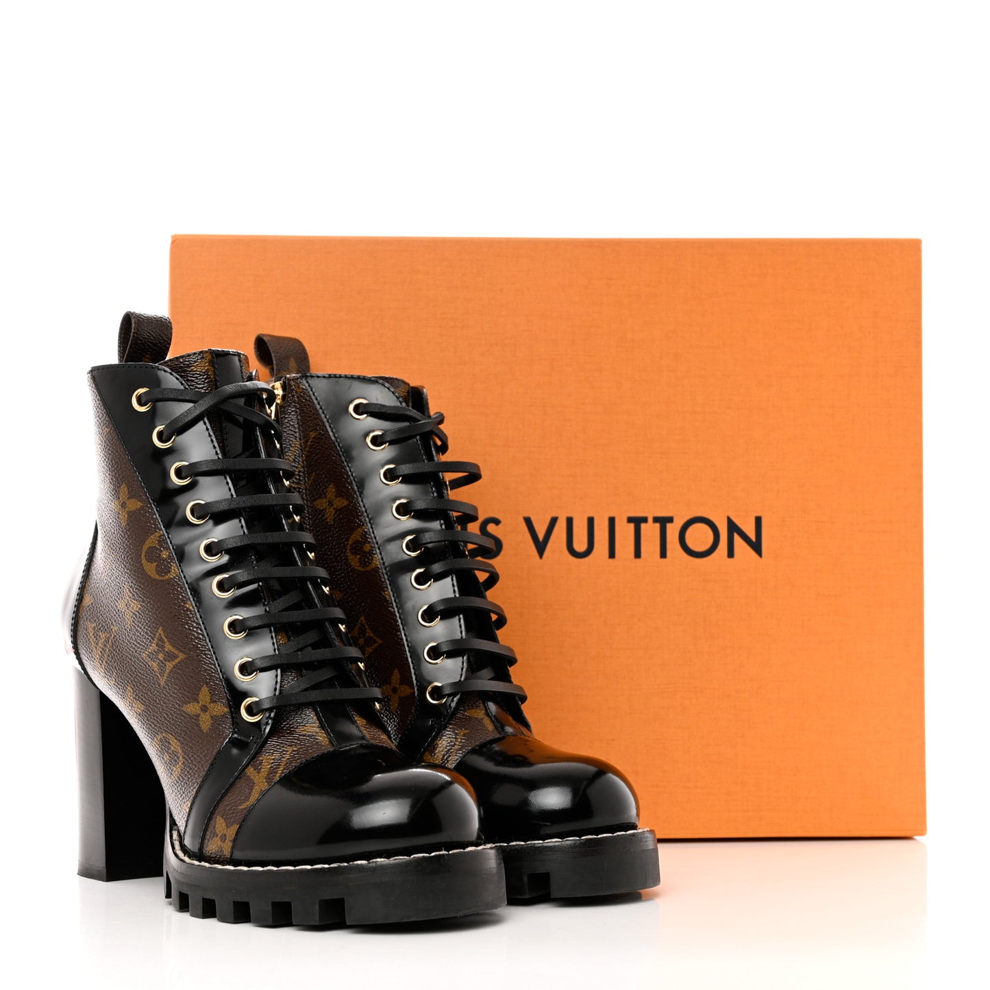 Patent Calfskin Monogram Star Trail Ankle Boots 39 Black