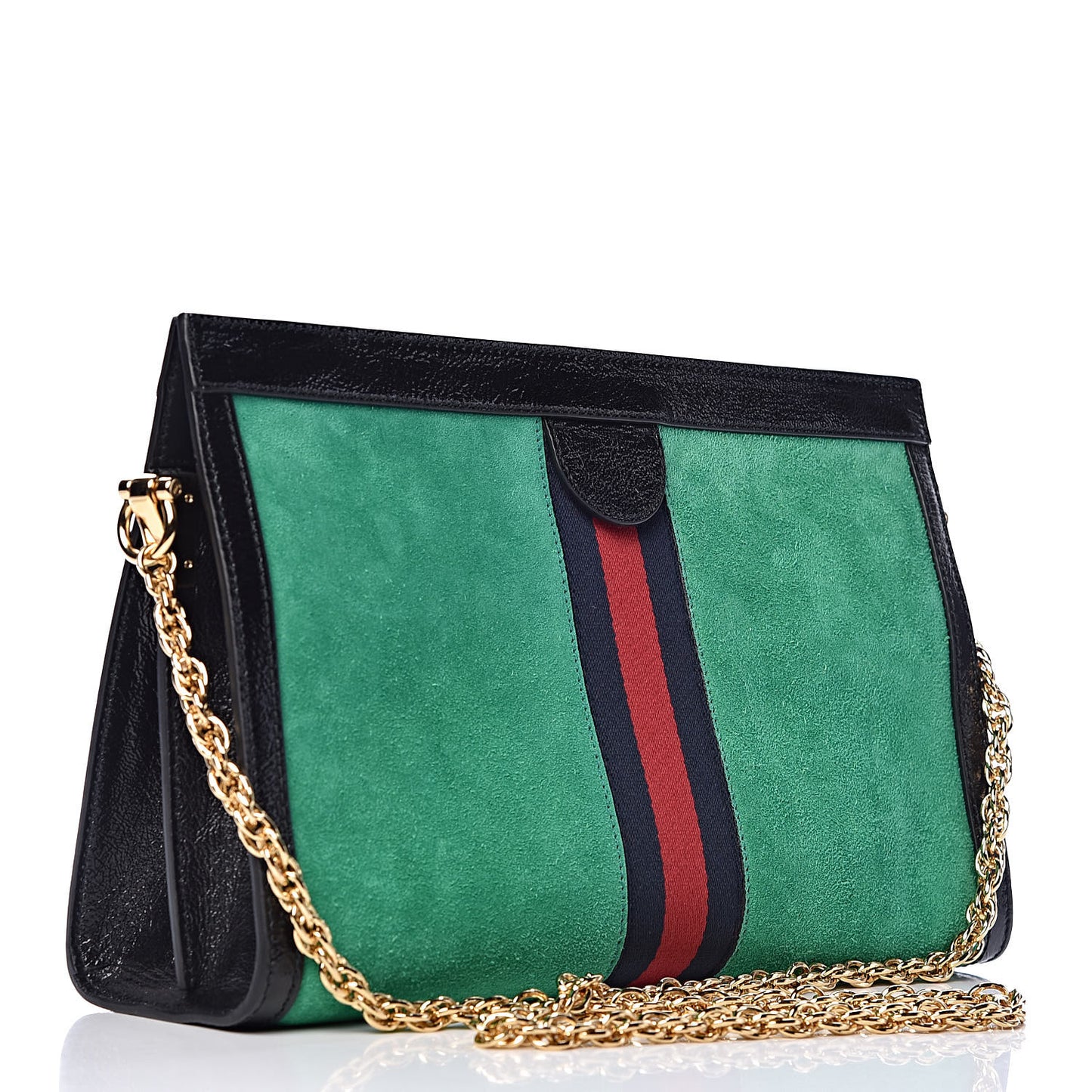 Suede Patent Web Medium Ophidia Chain Shoulder Bag New Shamarock Black